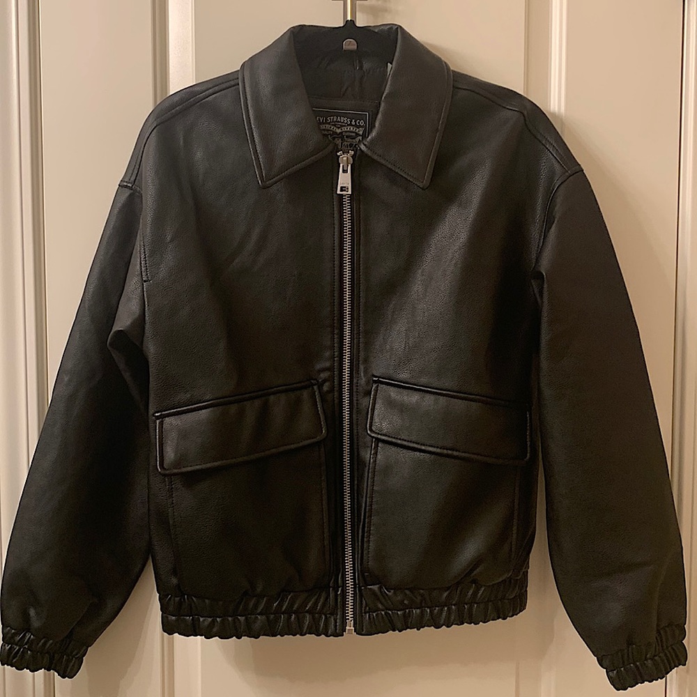 Levi’s Women Faux Leather Bomber Jacket, Blk XS